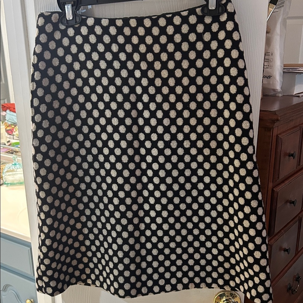 Boden Wool Blend Black and Cream Polka Dot A-Line Skirt SZ 6L